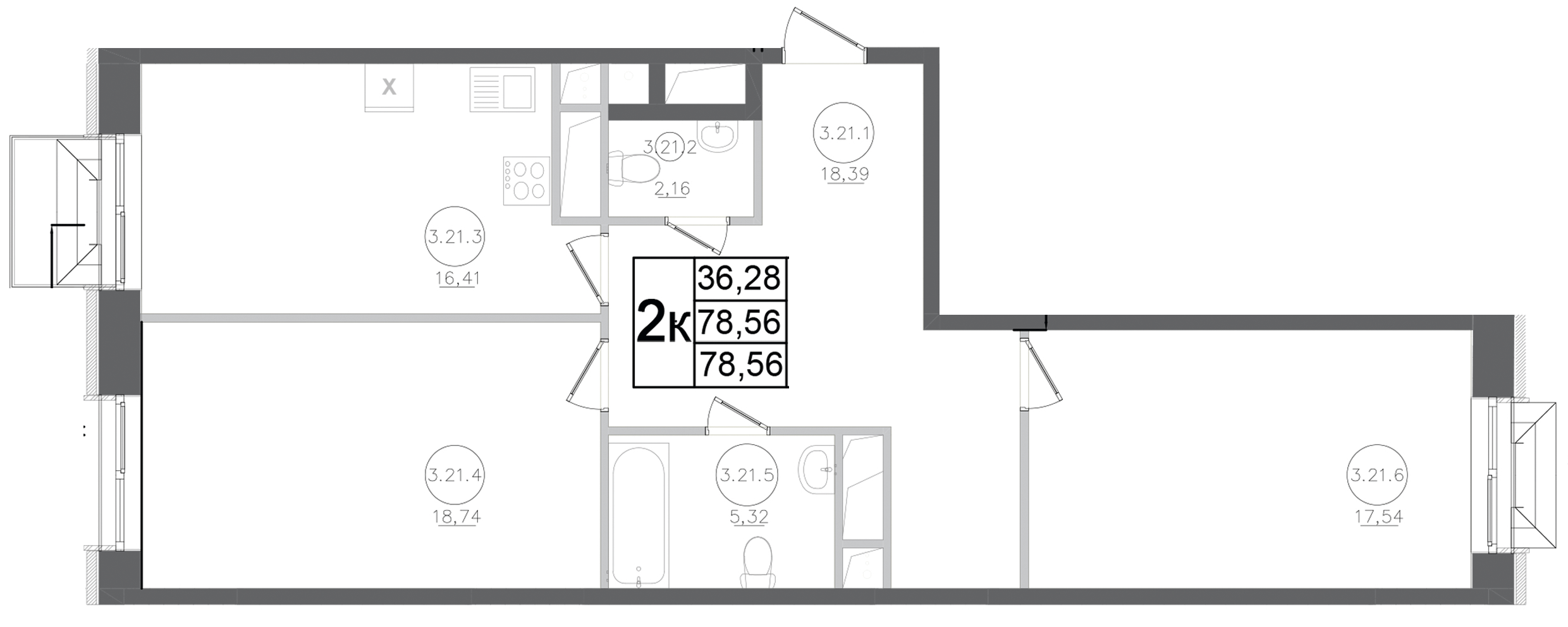 Планировка — Авиатор-2, 2-комн., 79 м²