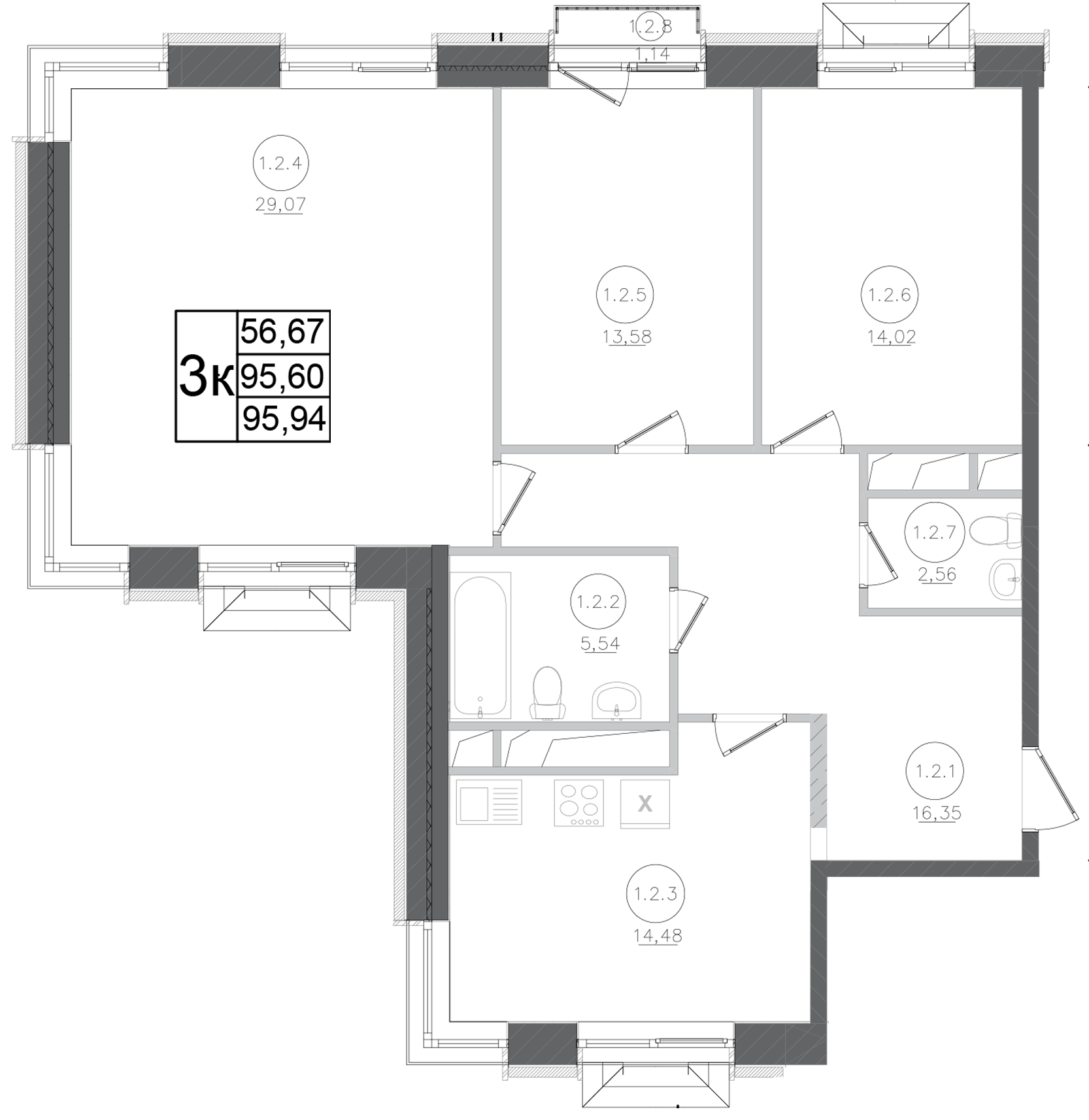Планировка — Авиатор-2, 3-комн., 96 м²