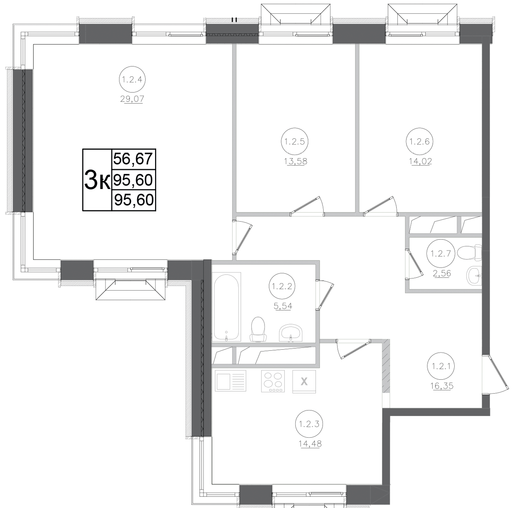 Планировка — Авиатор-2, 3-комн., 96 м²