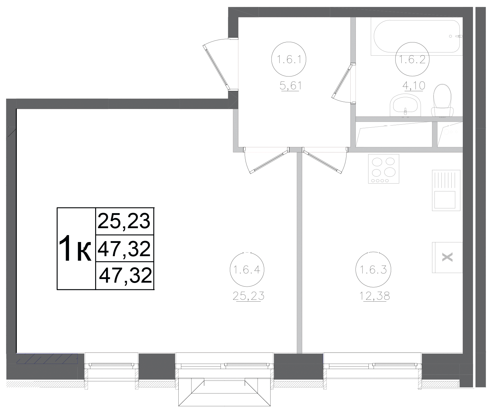 Планировка — Авиатор-2, 1-комн., 47 м²