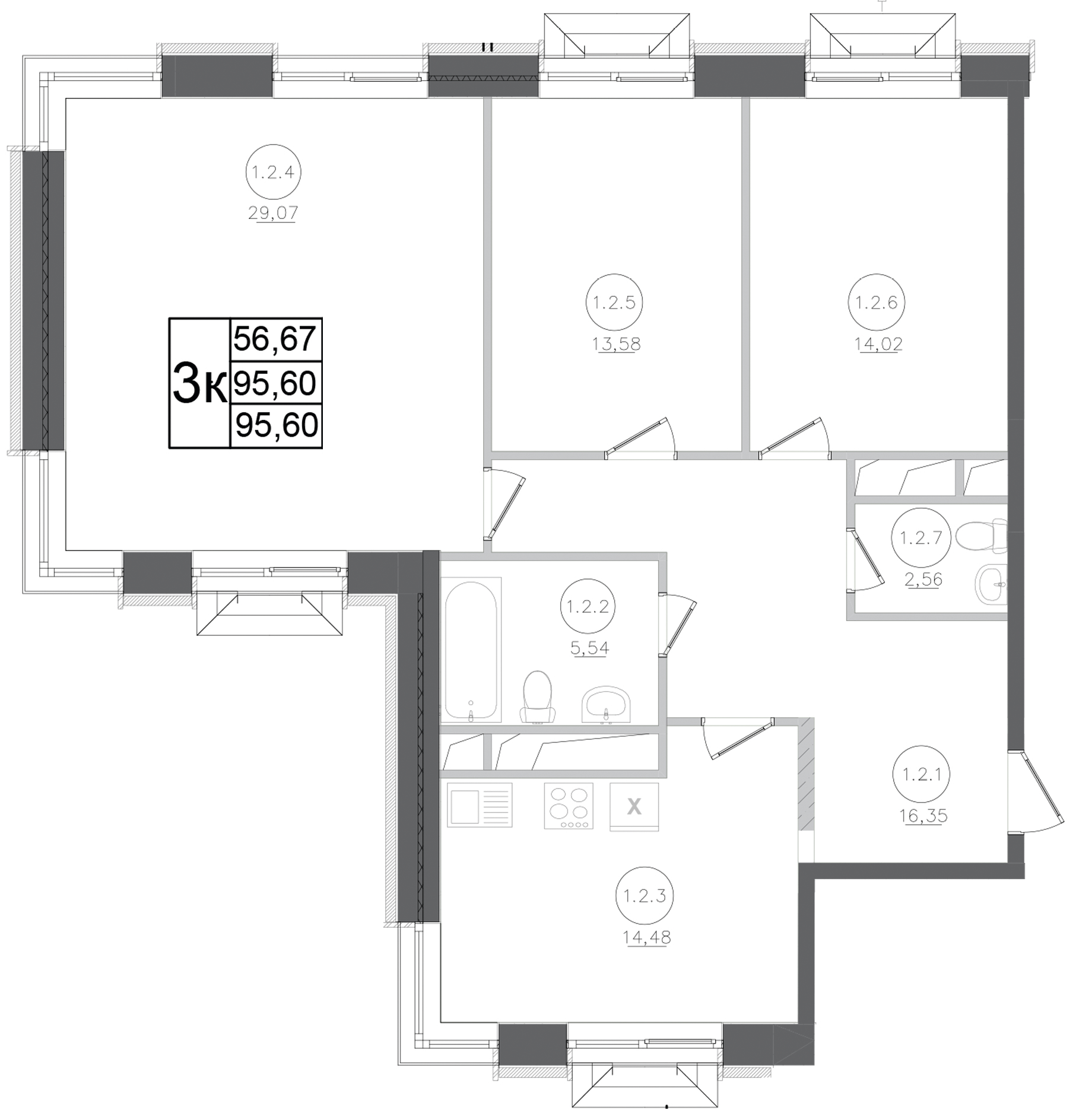 Планировка — Авиатор-2, 3-комн., 96 м²