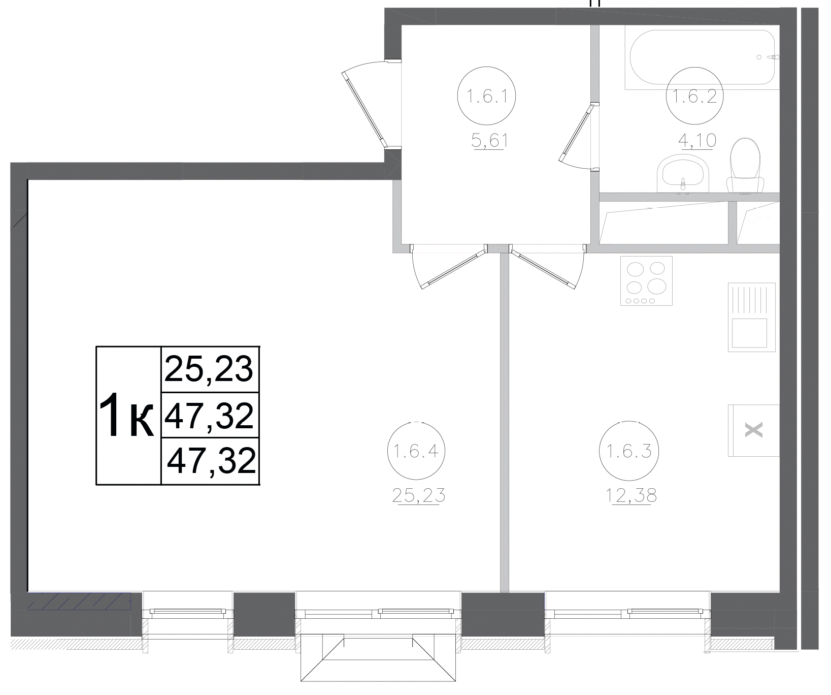 Планировка — Авиатор-2, 1-комн., 47 м²
