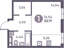 Планировка — Нижегородская от Гранель, Студия, 33 м²