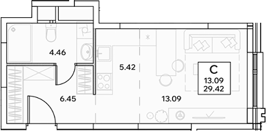 Планировка — ЭВОПАРК Измайлово, Студия, 29 м²