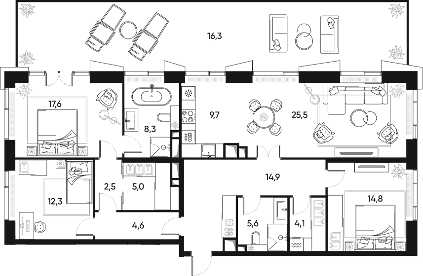 Планировка — ПРАЙД, 4-комн., 125 м²