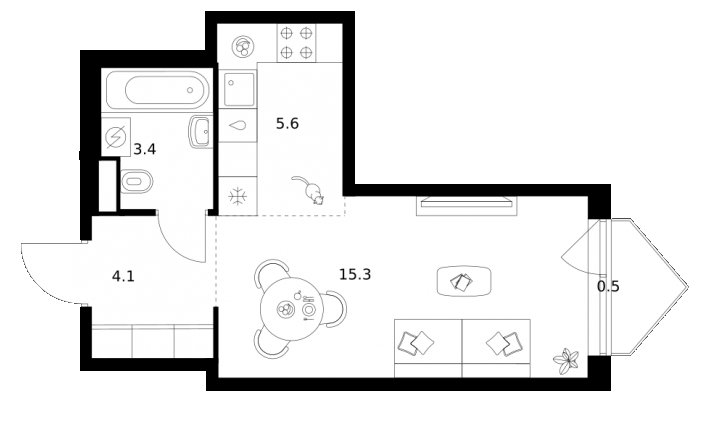 Планировка — Строгино 360, Студия, 28 м²