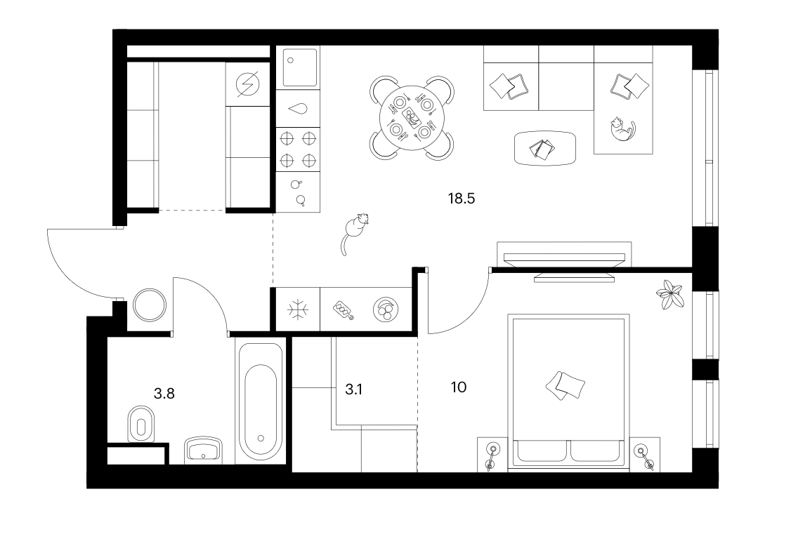 Планировка — Строгино 360, 1-комн., 42 м²