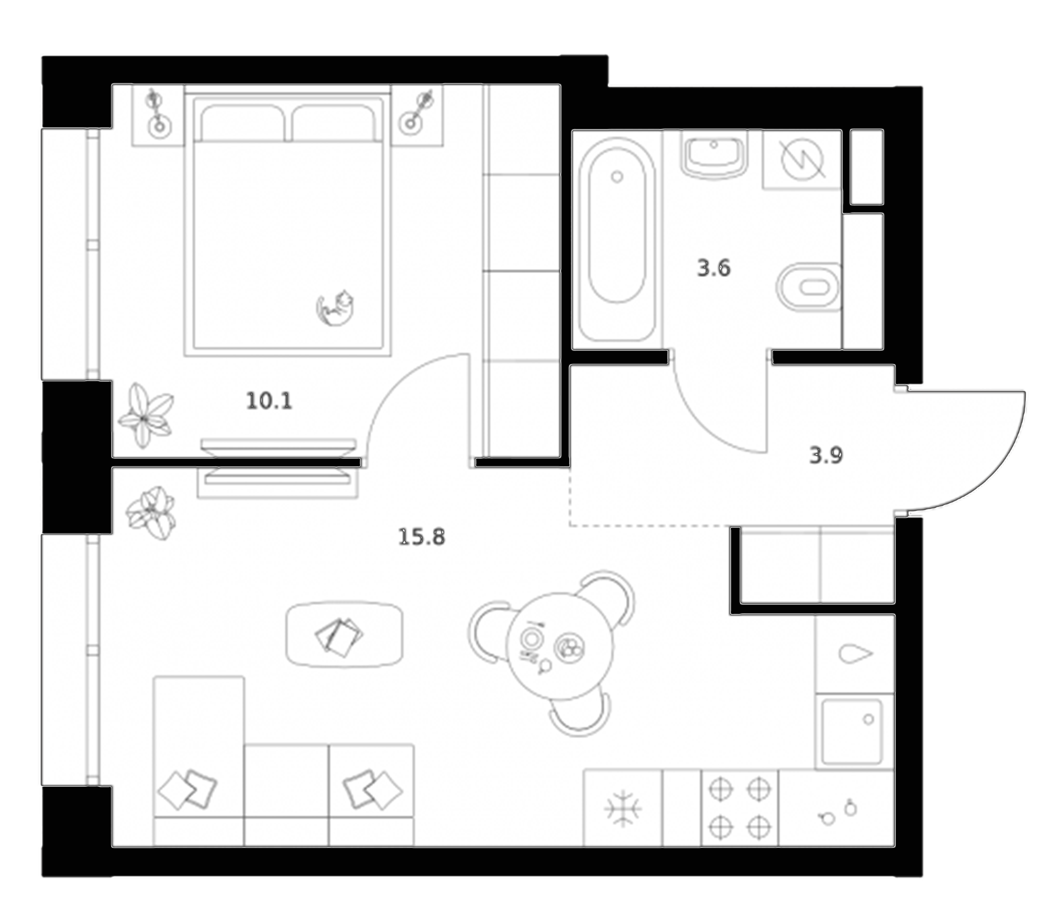 Планировка — Строгино 360, 1-комн., 33 м²