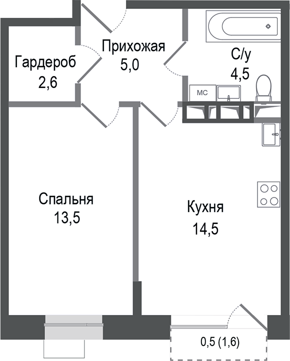 Планировка — Киноквартал, 1-комн., 40 м²