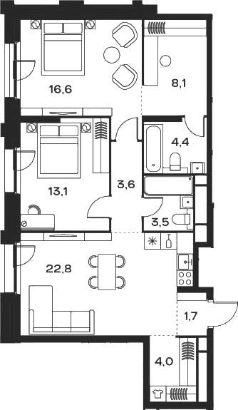 Планировка — Soul, 3-комн., 78 м²