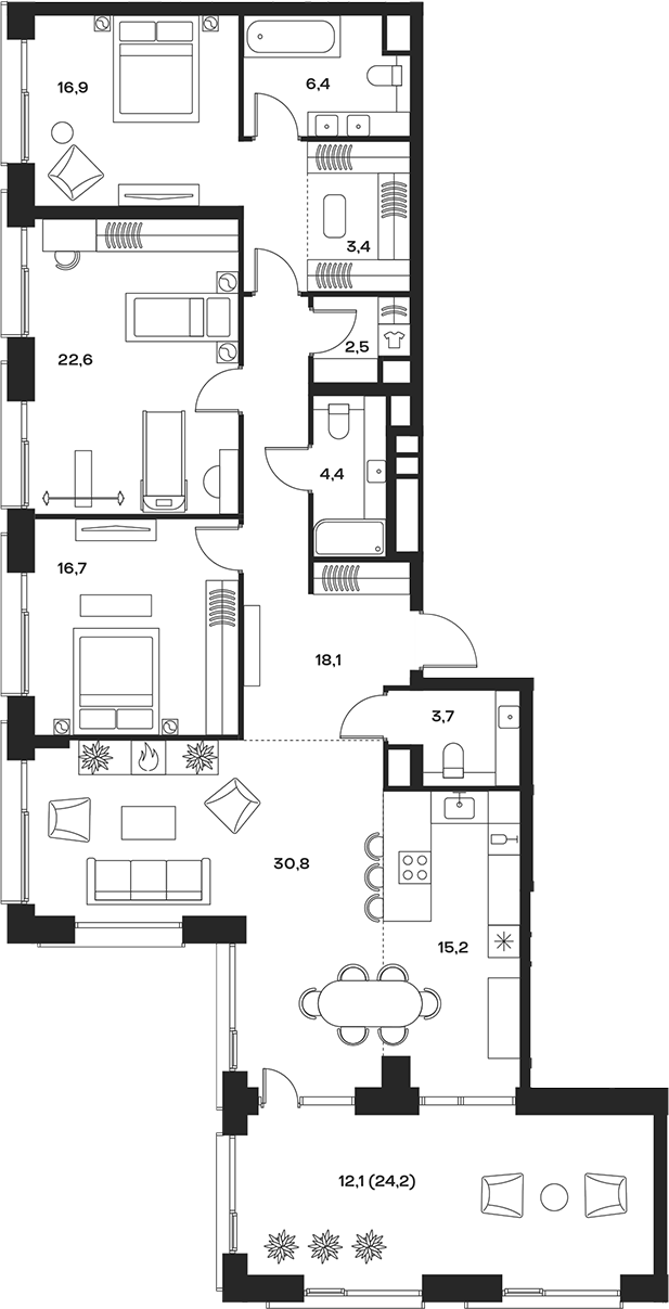 Планировка — Soul, 4-комн., 141 м²