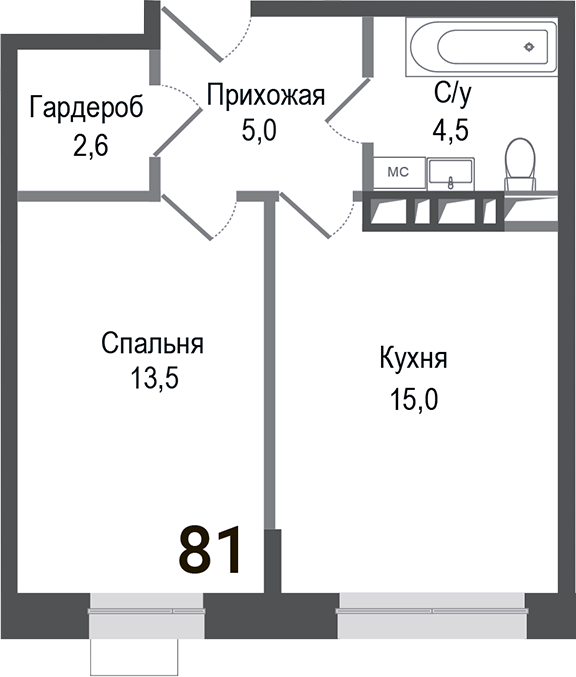 Планировка — Киноквартал, 1-комн., 41 м²
