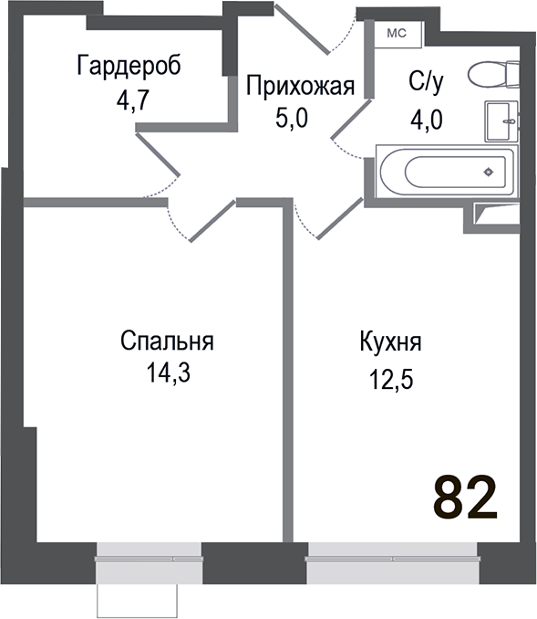 Планировка — Киноквартал, 1-комн., 41 м²