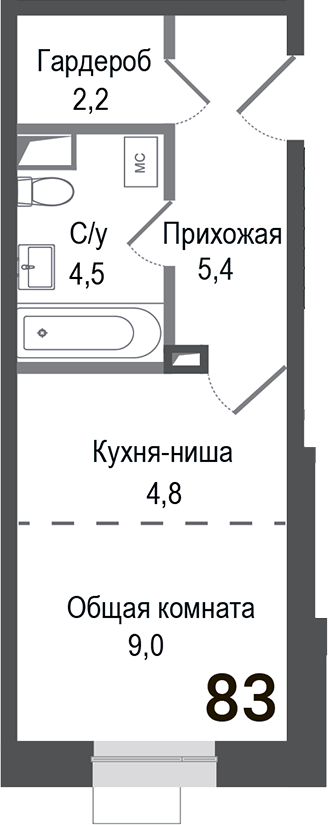 Планировка — Киноквартал, Студия, 26 м²