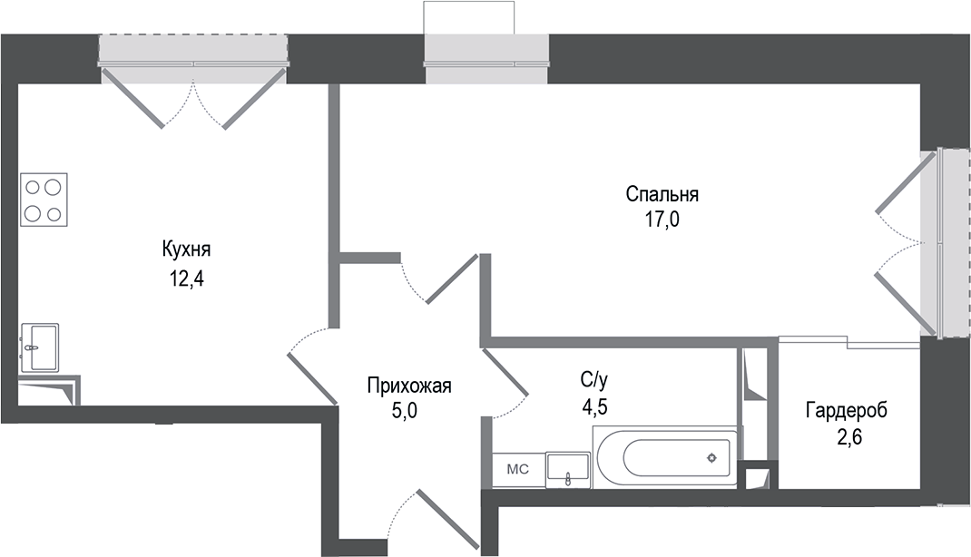 Планировка — Киноквартал, 1-комн., 42 м²