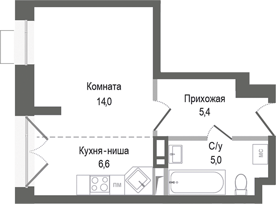 Планировка — Киноквартал, Студия, 31 м²