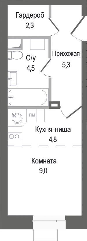 Планировка — Киноквартал, Студия, 26 м²