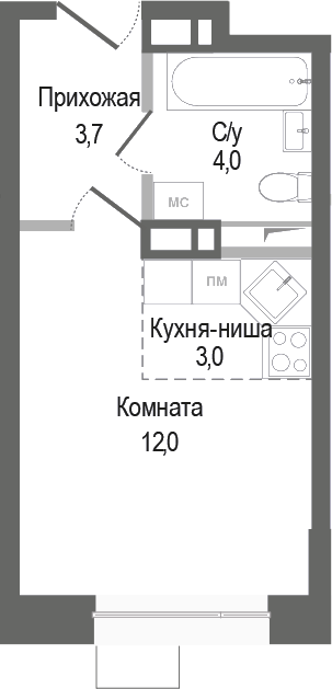 Планировка — Киноквартал, Студия, 23 м²