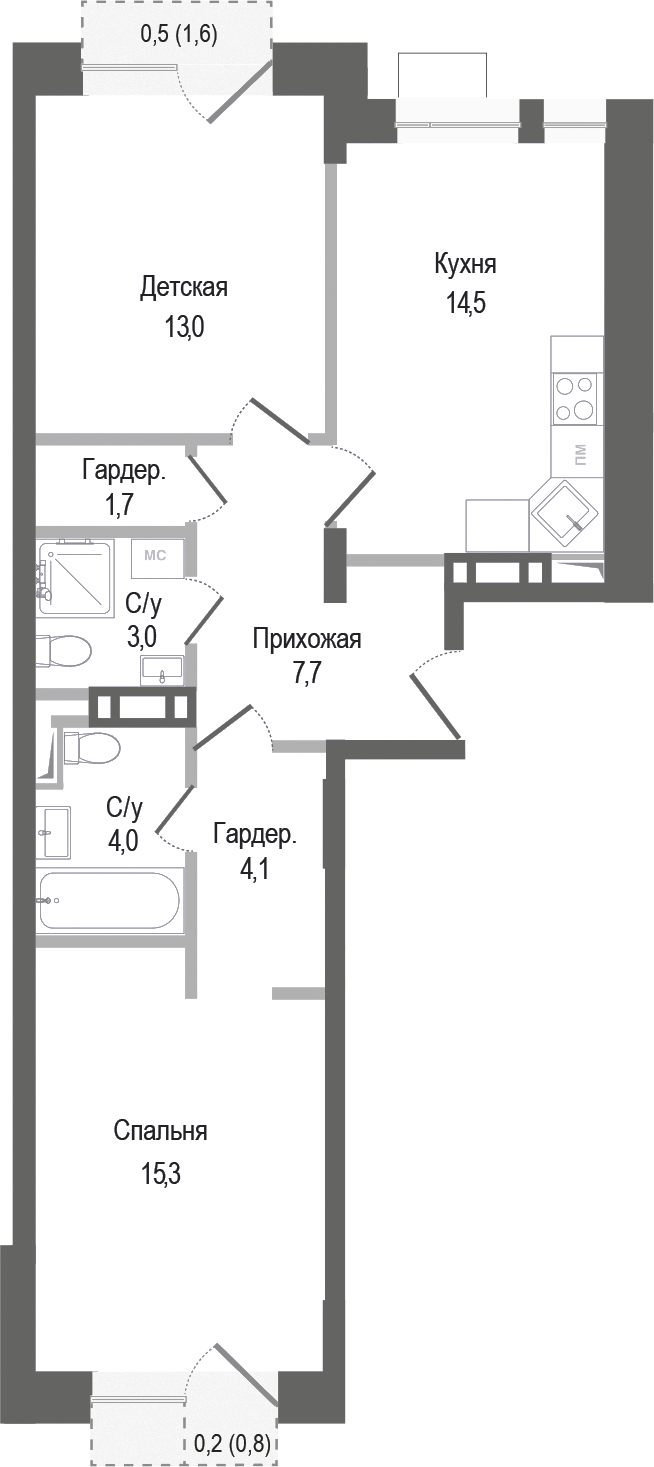Планировка — Киноквартал, 2-комн., 63 м²