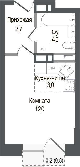 Планировка — Киноквартал, Студия, 23 м²