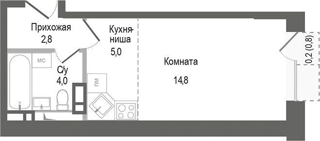 Планировка — Киноквартал, Студия, 27 м²