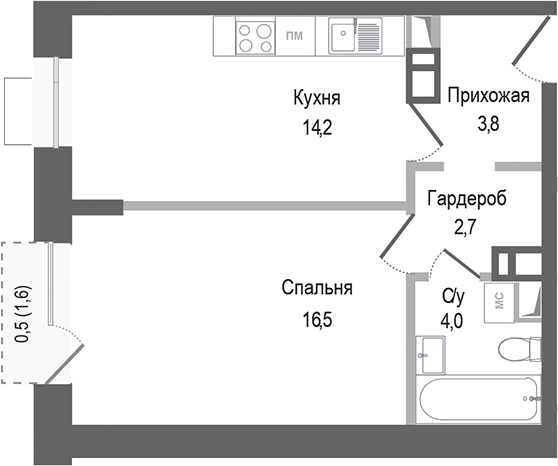 Планировка — Киноквартал, 1-комн., 41 м²
