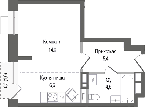 Планировка — Киноквартал, Студия, 31 м²