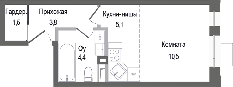 Планировка — Киноквартал, Студия, 25 м²
