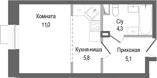 Планировка — Киноквартал, Студия, 26 м²