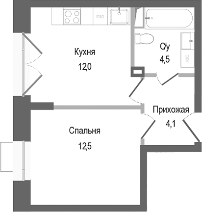 Планировка — Киноквартал, 1-комн., 33 м²