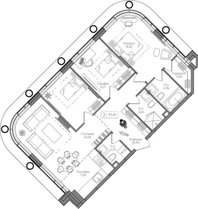 Планировка — Преображенская площадь, 4-комн., 94 м²