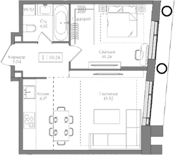 Планировка — Преображенская площадь, 2-комн., 50 м²