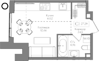 Планировка — Преображенская площадь, Студия, 27 м²