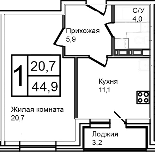 Планировка — Троицкий, 1-комн., 42 м²