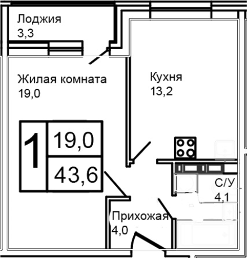 Планировка — Троицкий, 1-комн., 40 м²