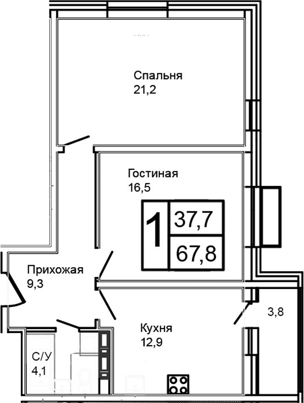 Планировка — Троицкий, 2-комн., 64 м²