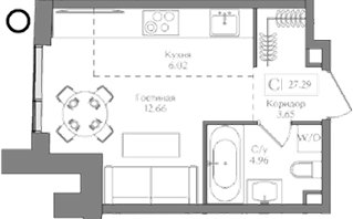 Планировка — Преображенская площадь, Студия, 27 м²