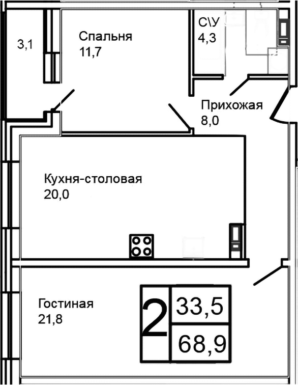 Планировка — Троицкий, 3-комн., 66 м²