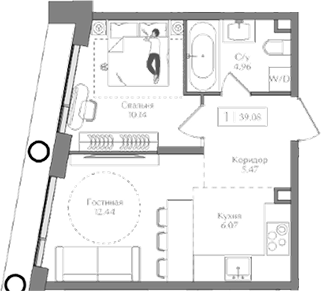Планировка — Преображенская площадь, 2-комн., 39 м²