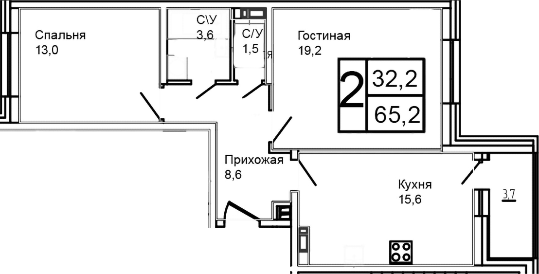 Планировка — Троицкий, 2-комн., 62 м²