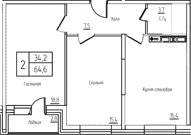 Планировка — Троицкий, 3-комн., 62 м²