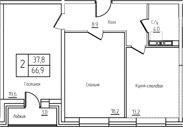 Планировка — Троицкий, 3-комн., 64 м²