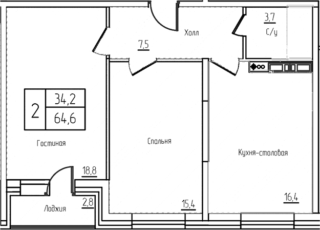 Планировка — Троицкий, 3-комн., 62 м²
