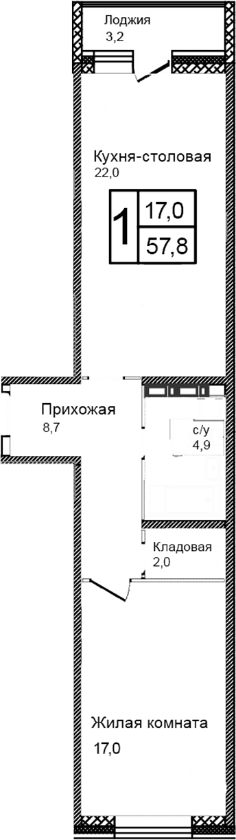 Планировка — Троицкий, 2-комн., 55 м²