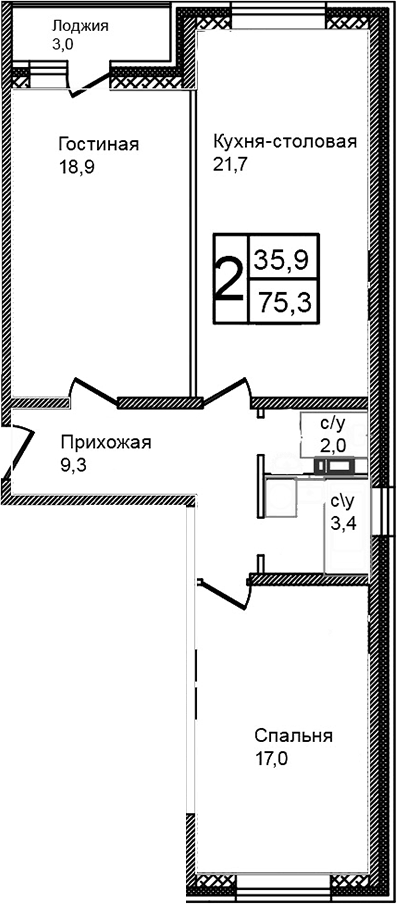 Планировка — Троицкий, 3-комн., 72 м²