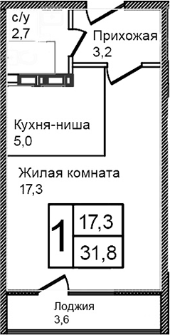 Планировка — Троицкий, Студия, 28 м²