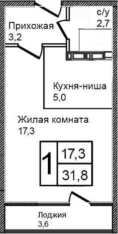Планировка — Троицкий, Студия, 28 м²
