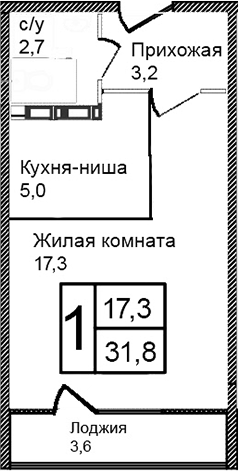 Планировка — Троицкий, Студия, 28 м²