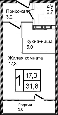 Планировка — Троицкий, Студия, 28 м²