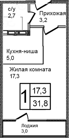 Планировка — Троицкий, Студия, 28 м²